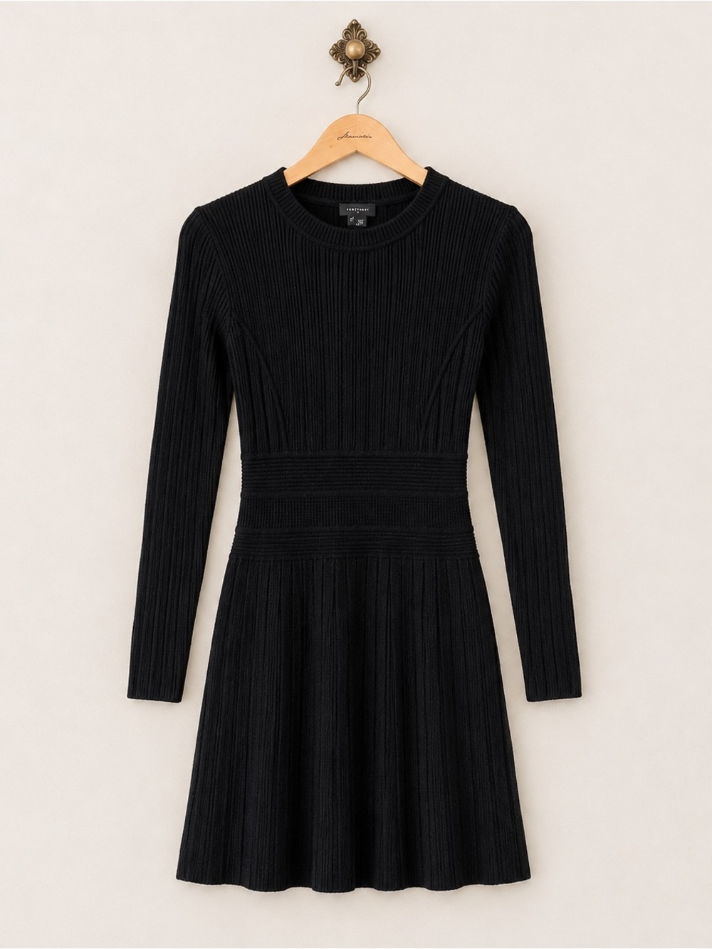 Theory Women's Black Ribbed Long-Sleeve Knit Dress XS